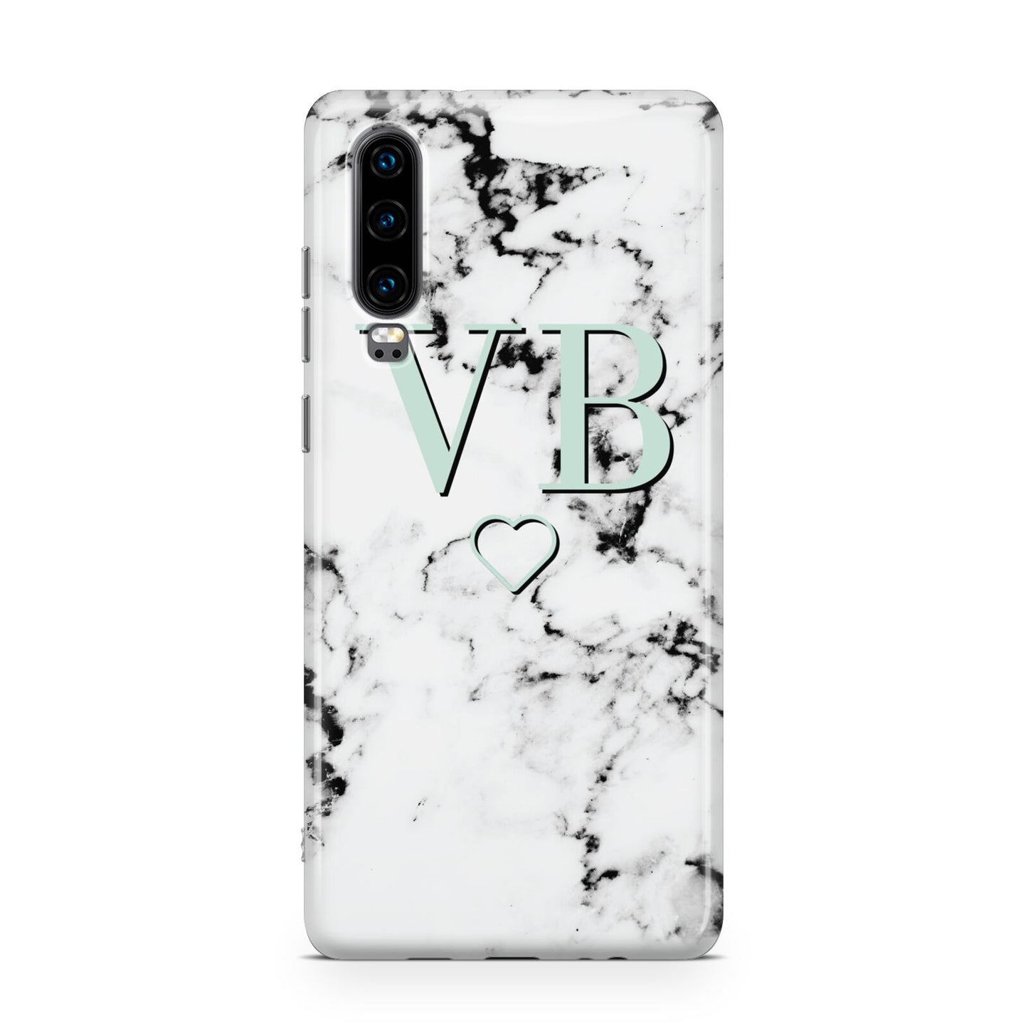 Personalised Mint Monogrammed Heart Marble Huawei P30 Phone Case