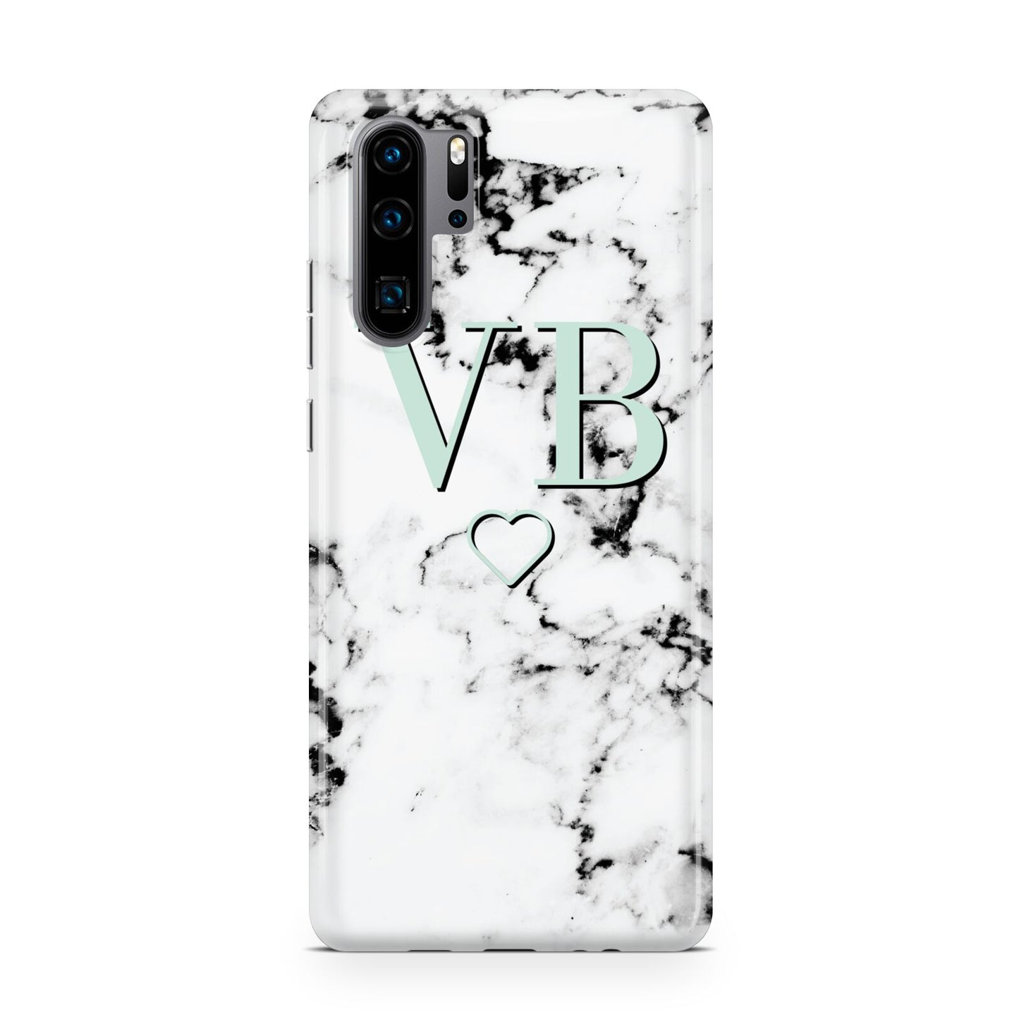 Personalised Mint Monogrammed Heart Marble Huawei P30 Pro Phone Case