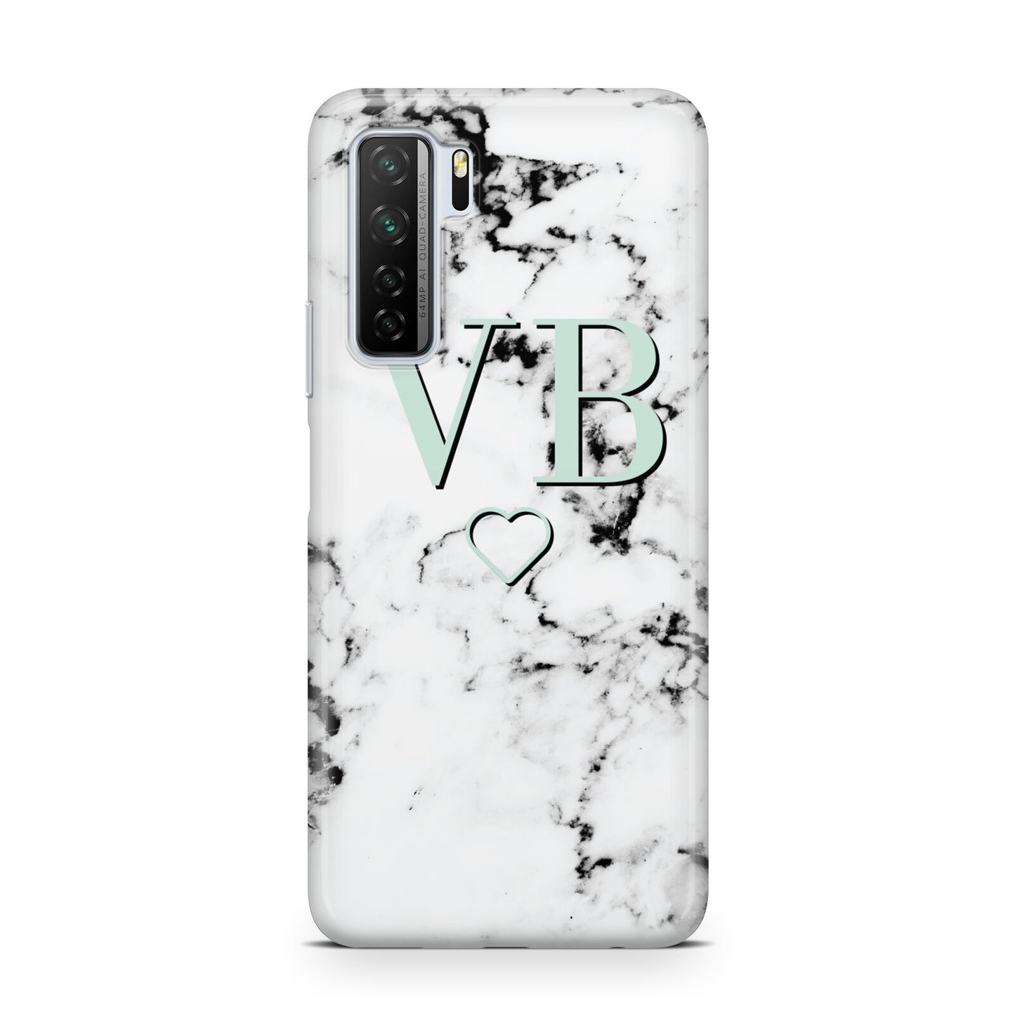Personalised Mint Monogrammed Heart Marble Huawei P40 Lite 5G Phone Case