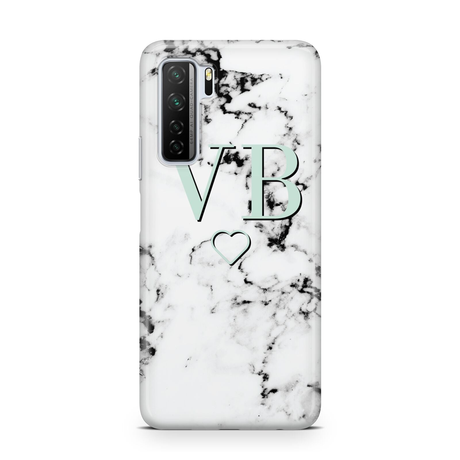 Personalised Mint Monogrammed Heart Marble Huawei P40 Lite 5G Phone Case