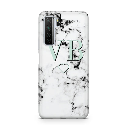 Personalised Mint Monogrammed Heart Marble Huawei P40 Lite 5G Phone Case