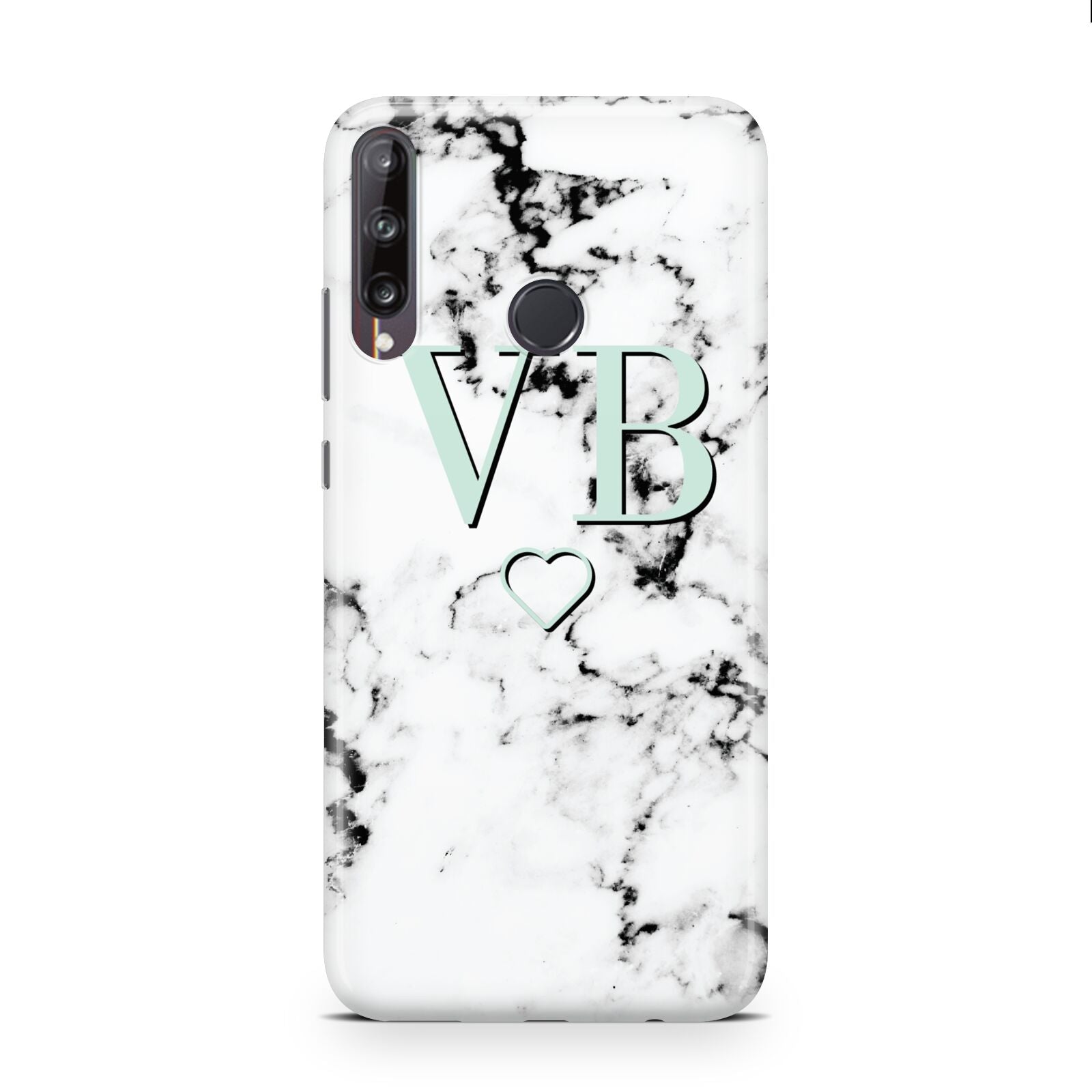 Personalised Mint Monogrammed Heart Marble Huawei P40 Lite E Phone Case