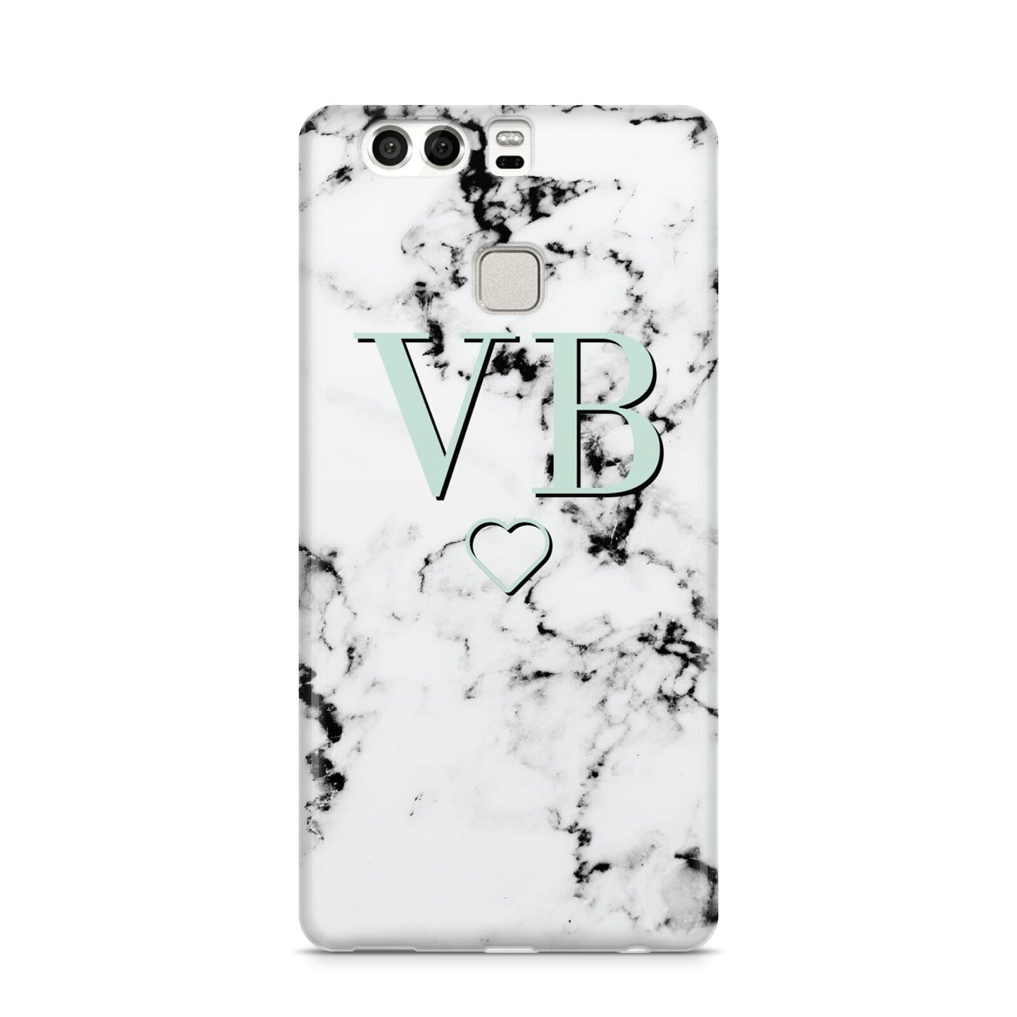 Personalised Mint Monogrammed Heart Marble Huawei P9 Case