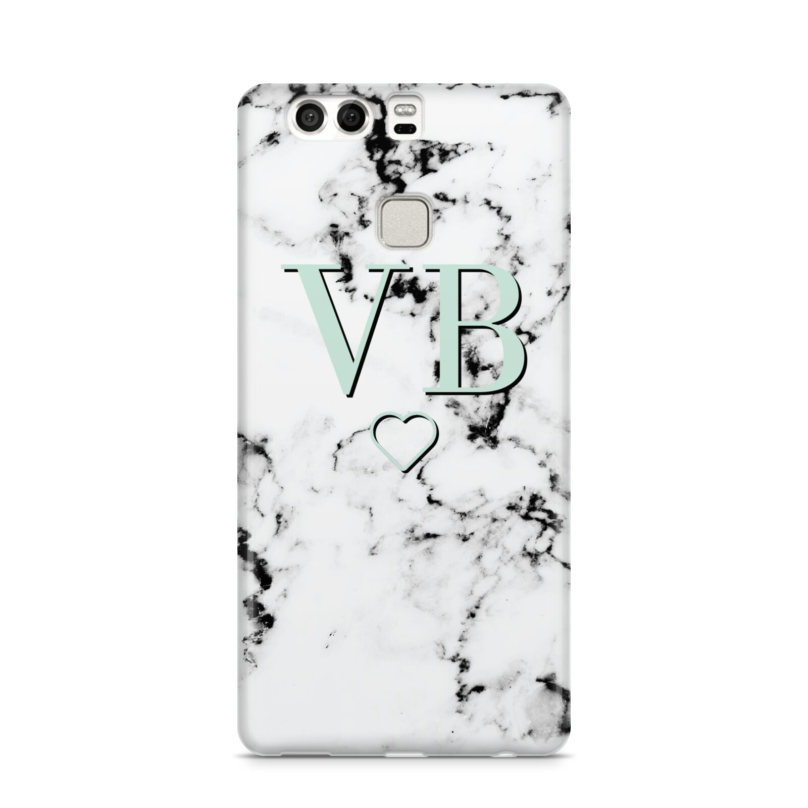 Personalised Mint Monogrammed Heart Marble Huawei P9 Case