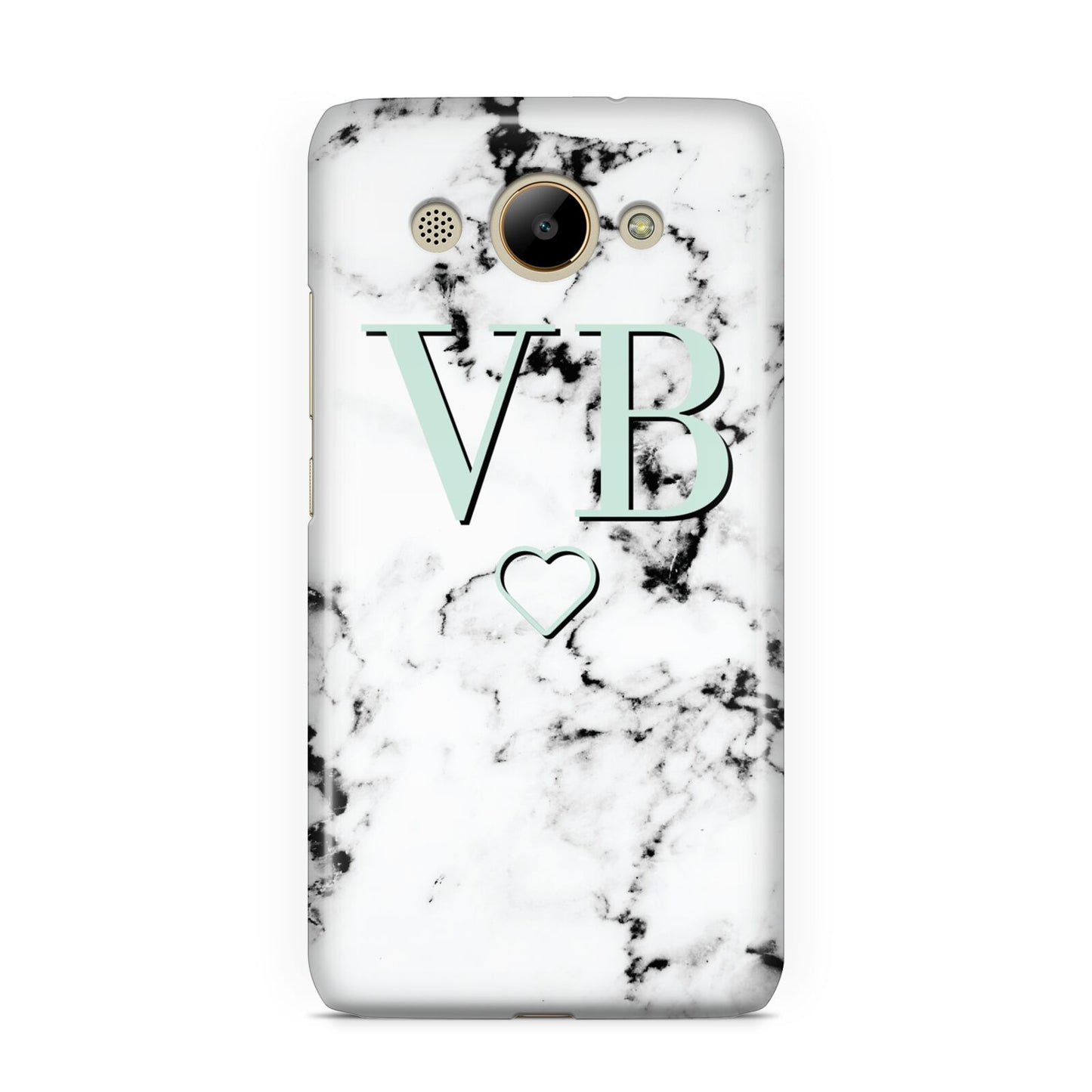 Personalised Mint Monogrammed Heart Marble Huawei Y3 2017