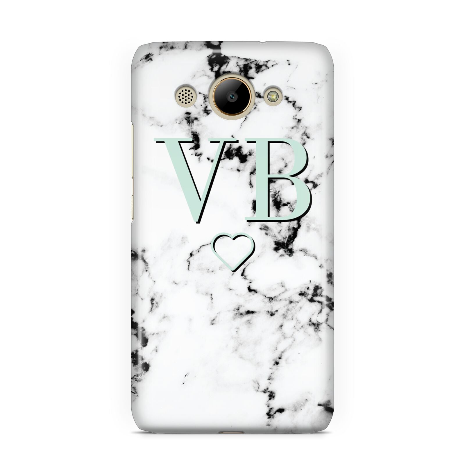 Personalised Mint Monogrammed Heart Marble Huawei Y3 2017
