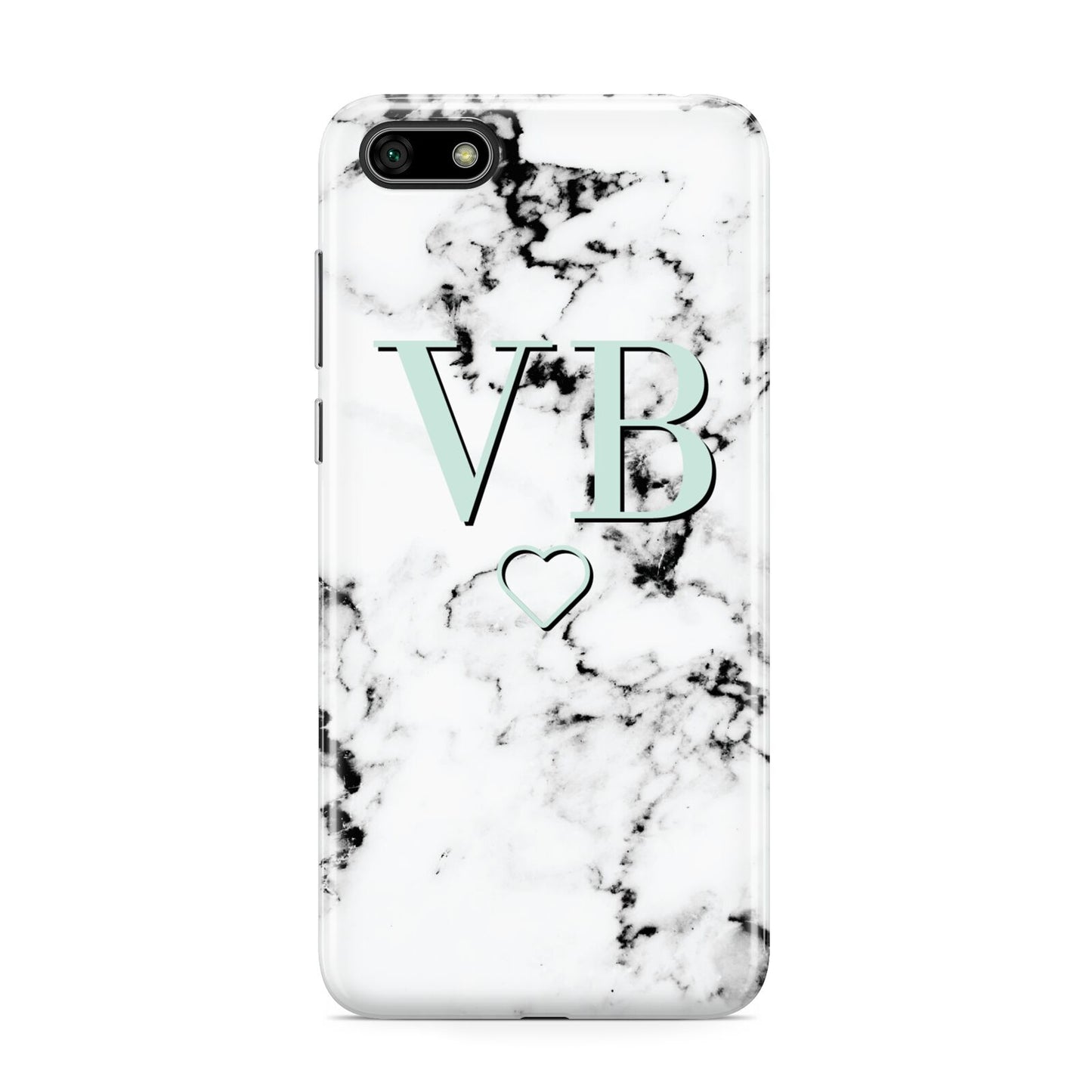 Personalised Mint Monogrammed Heart Marble Huawei Y5 Prime 2018 Phone Case