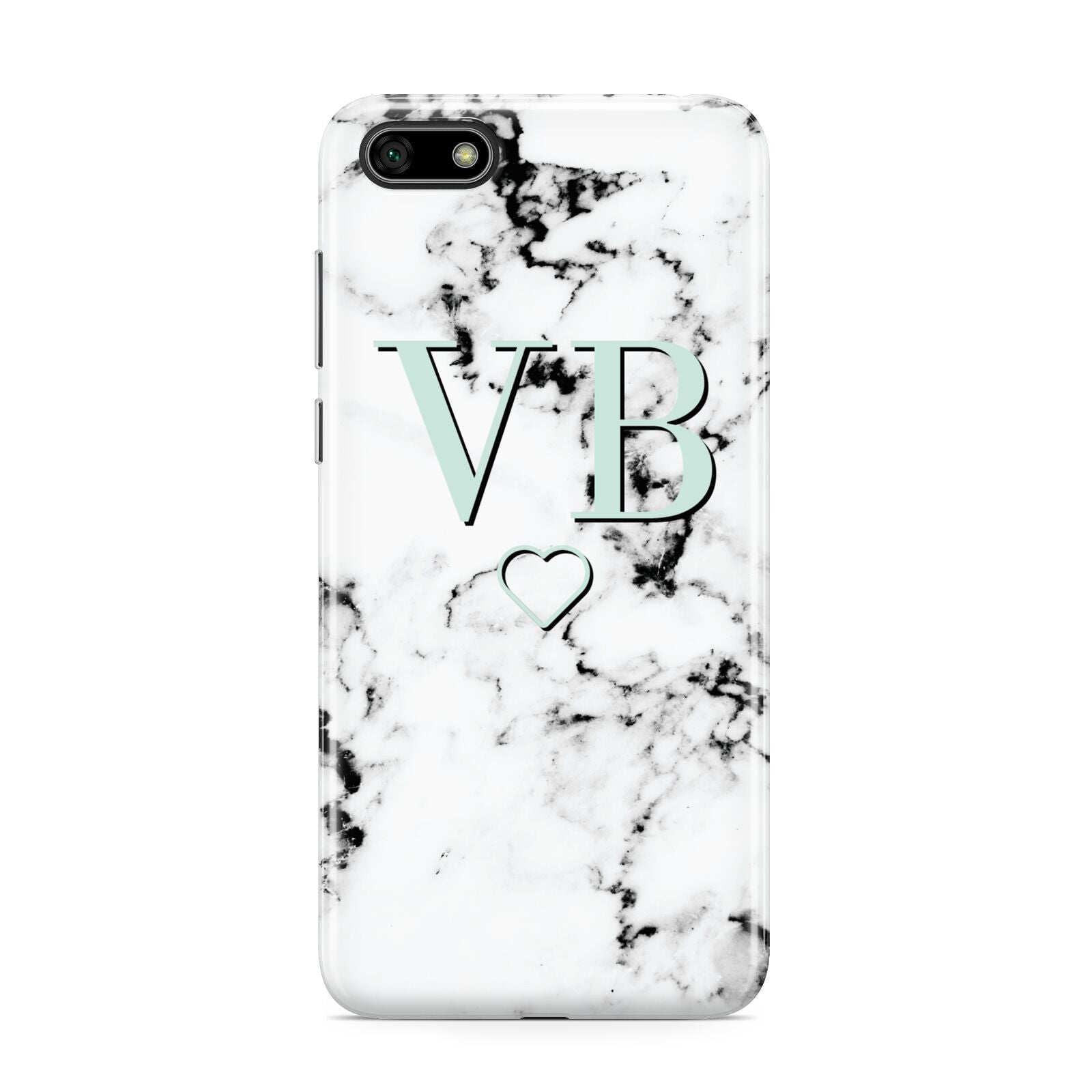Personalised Mint Monogrammed Heart Marble Huawei Y5 Prime 2018 Phone Case