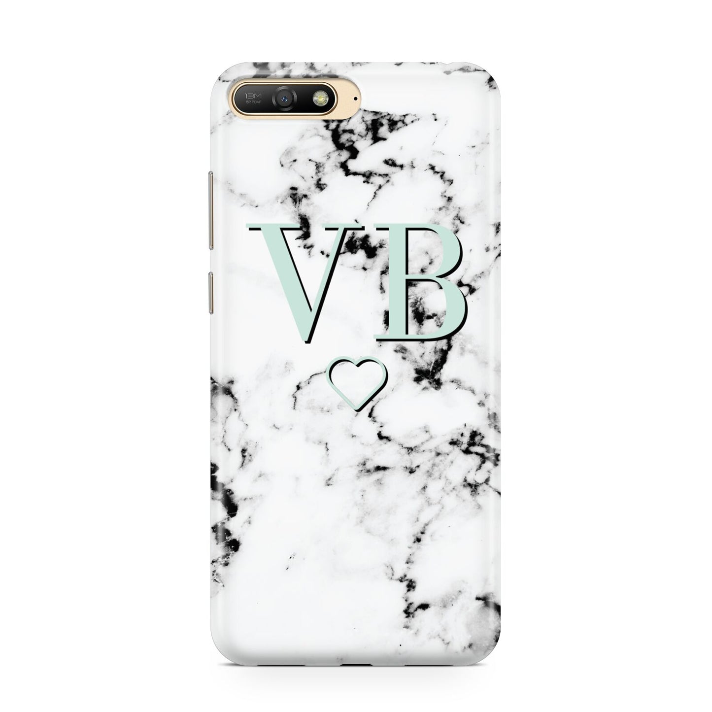 Personalised Mint Monogrammed Heart Marble Huawei Y6 2018
