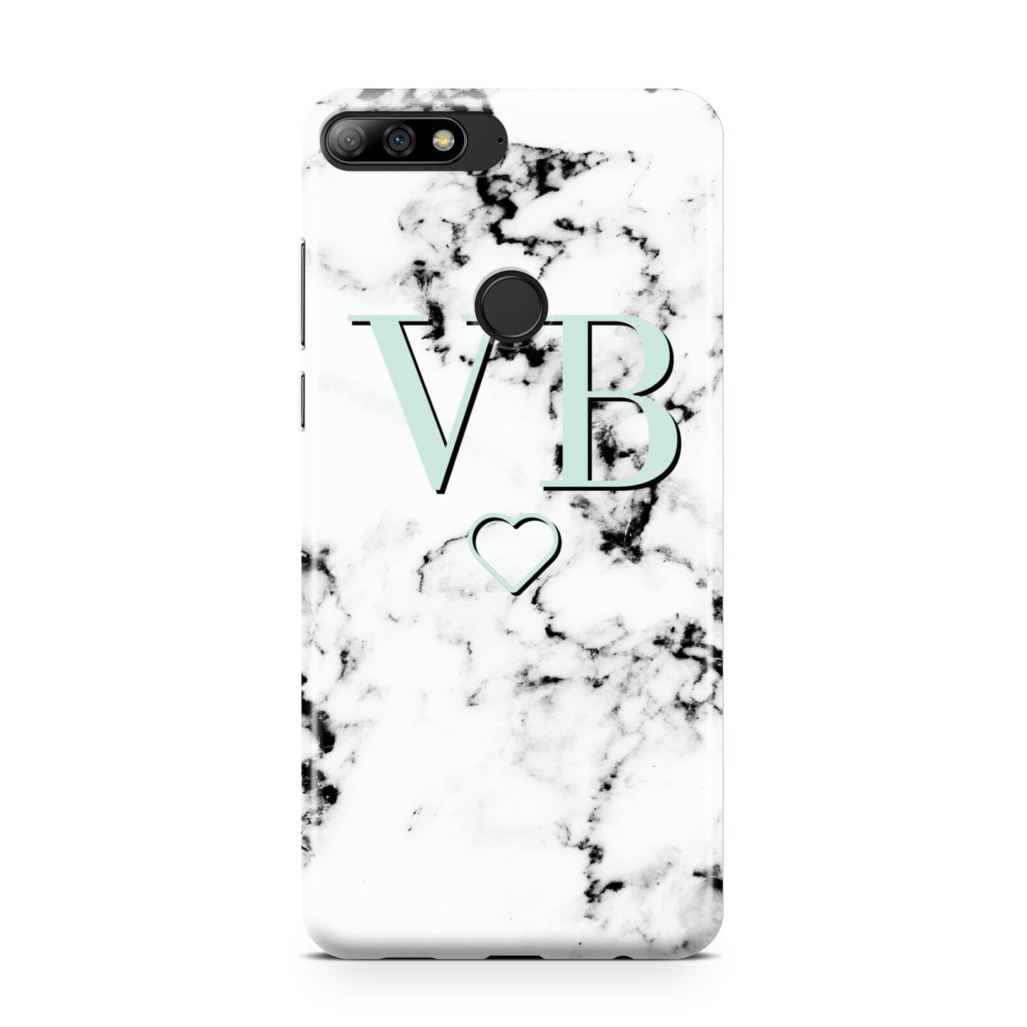 Personalised Mint Monogrammed Heart Marble Huawei Y7 2018