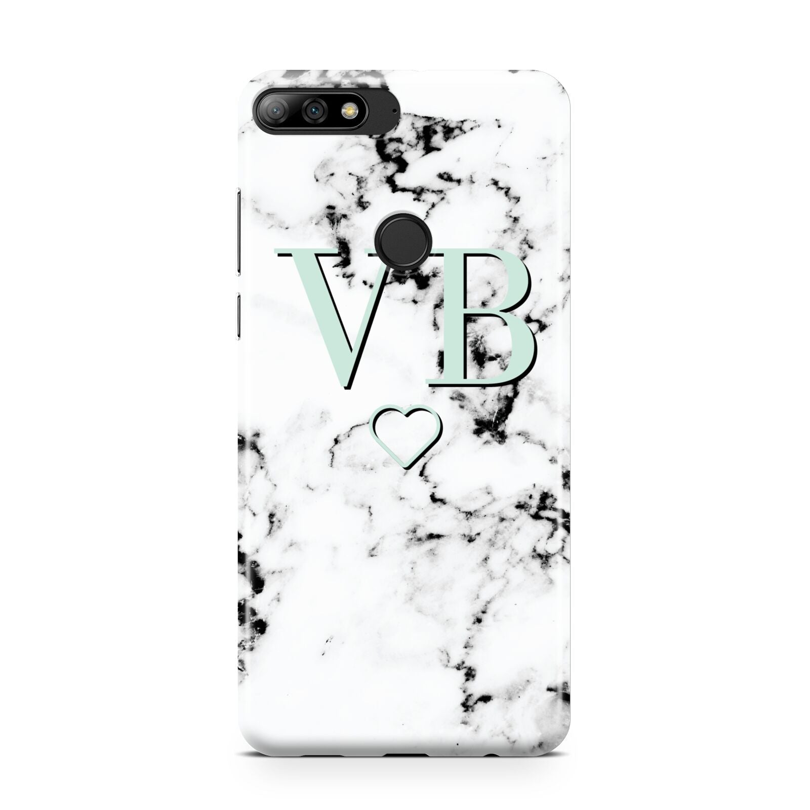 Personalised Mint Monogrammed Heart Marble Huawei Y7 2018