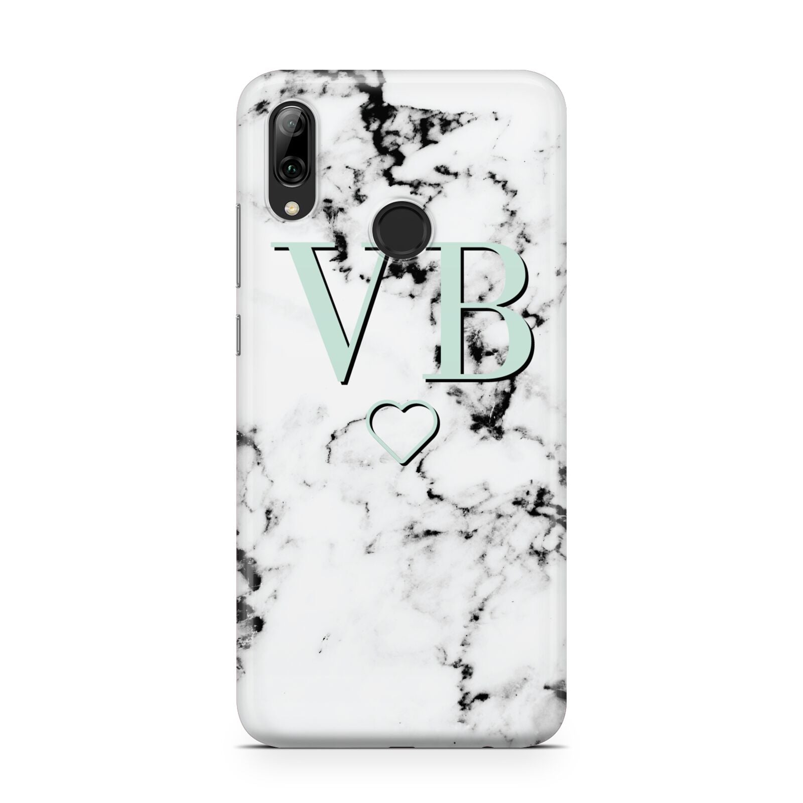Personalised Mint Monogrammed Heart Marble Huawei Y7 2019