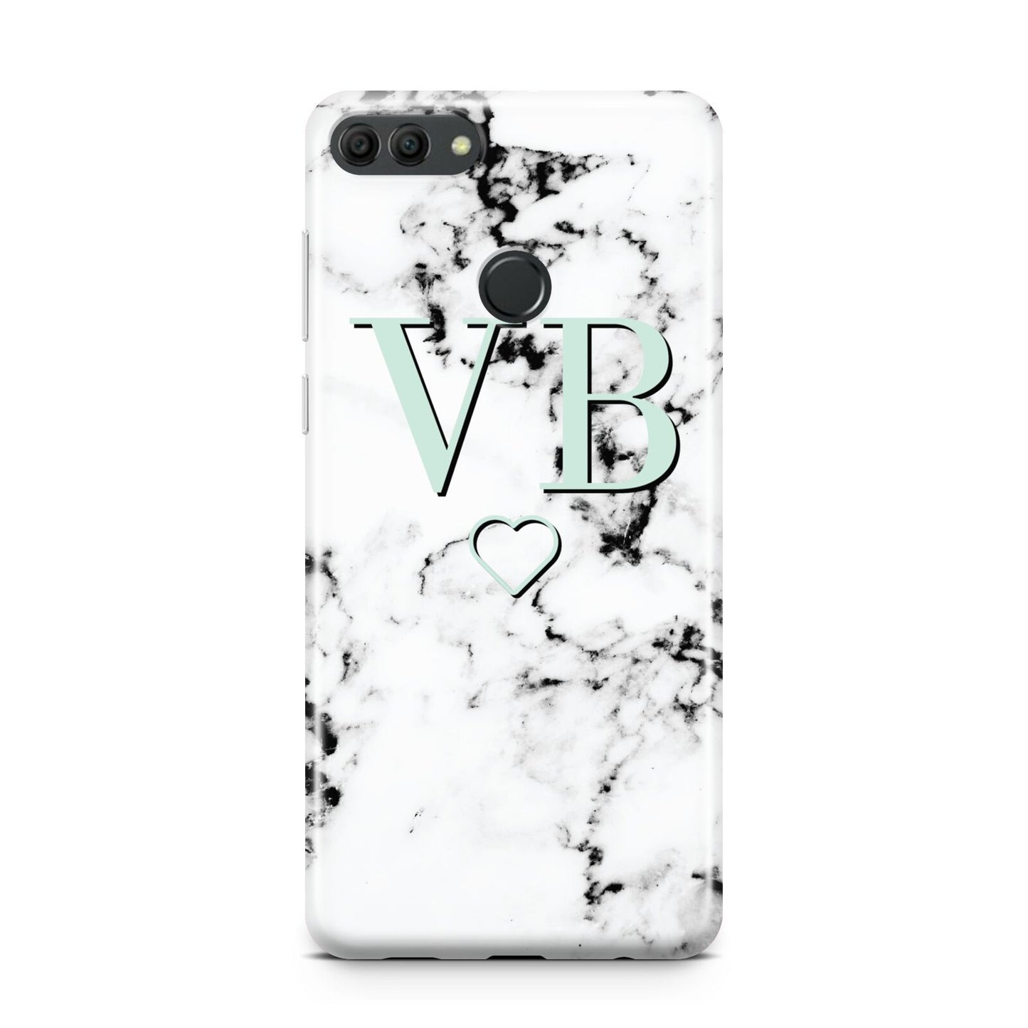 Personalised Mint Monogrammed Heart Marble Huawei Y9 2018