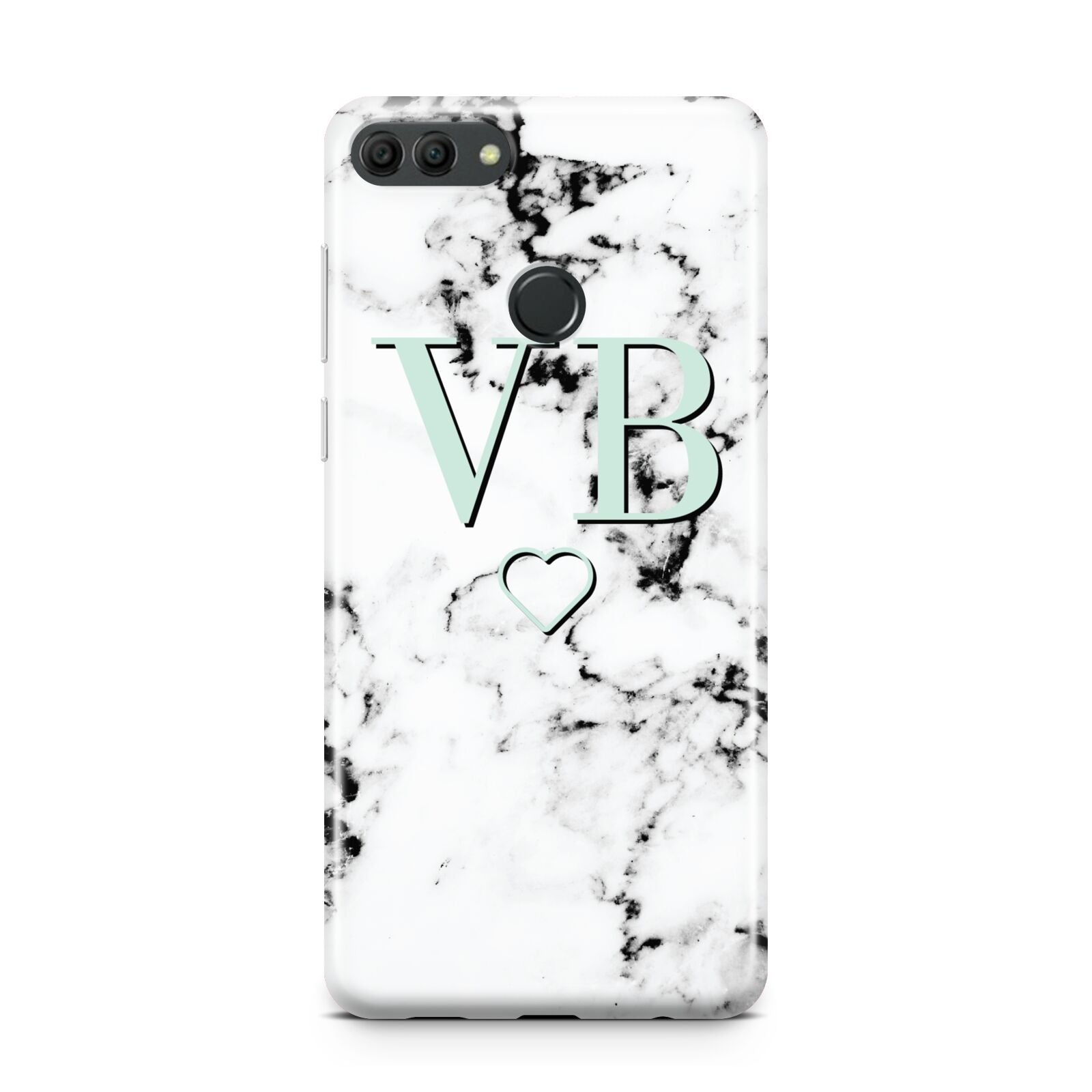 Personalised Mint Monogrammed Heart Marble Huawei Y9 2018
