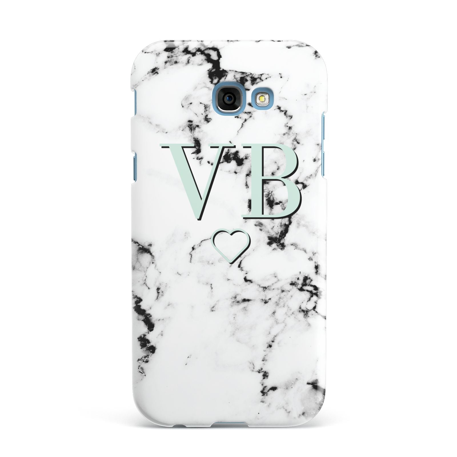 Personalised Mint Monogrammed Heart Marble Samsung Galaxy A7 2017 Case