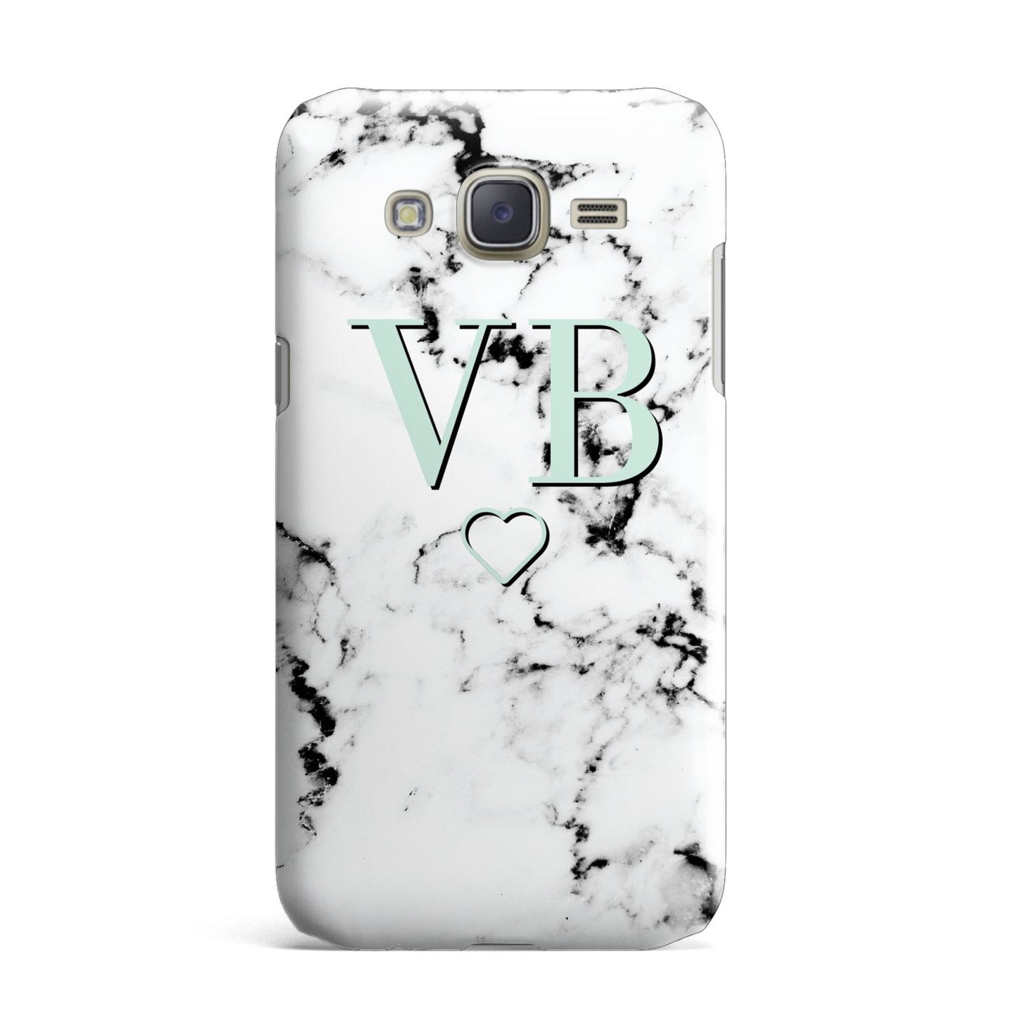 Personalised Mint Monogrammed Heart Marble Samsung Galaxy J7 Case