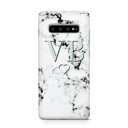 Personalised Mint Monogrammed Heart Marble Samsung Galaxy S10 Case