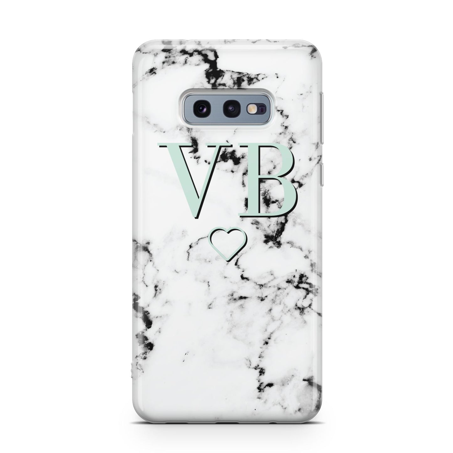 Personalised Mint Monogrammed Heart Marble Samsung Galaxy S10E Case