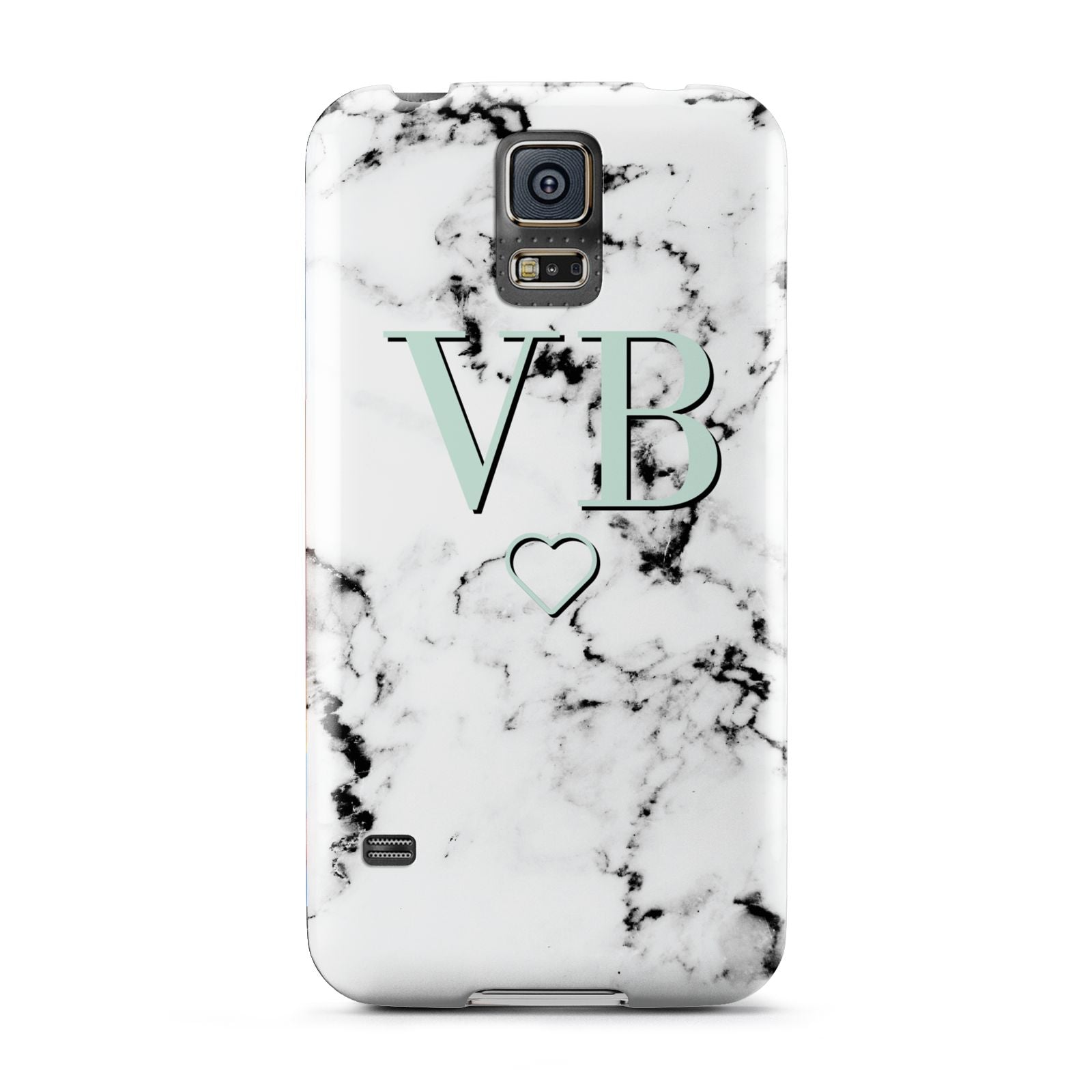 Personalised Mint Monogrammed Heart Marble Samsung Galaxy S5 Case