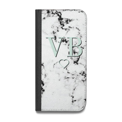 Personalised Mint Monogrammed Heart Marble Vegan Leather Flip Samsung Case