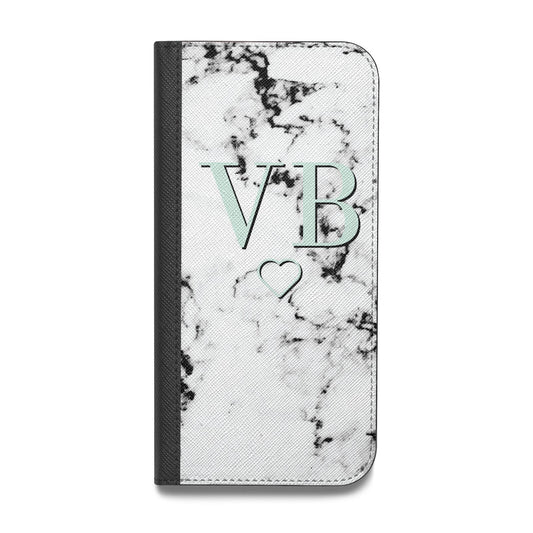 Personalised Mint Monogrammed Heart Marble Vegan Leather Flip Samsung Case