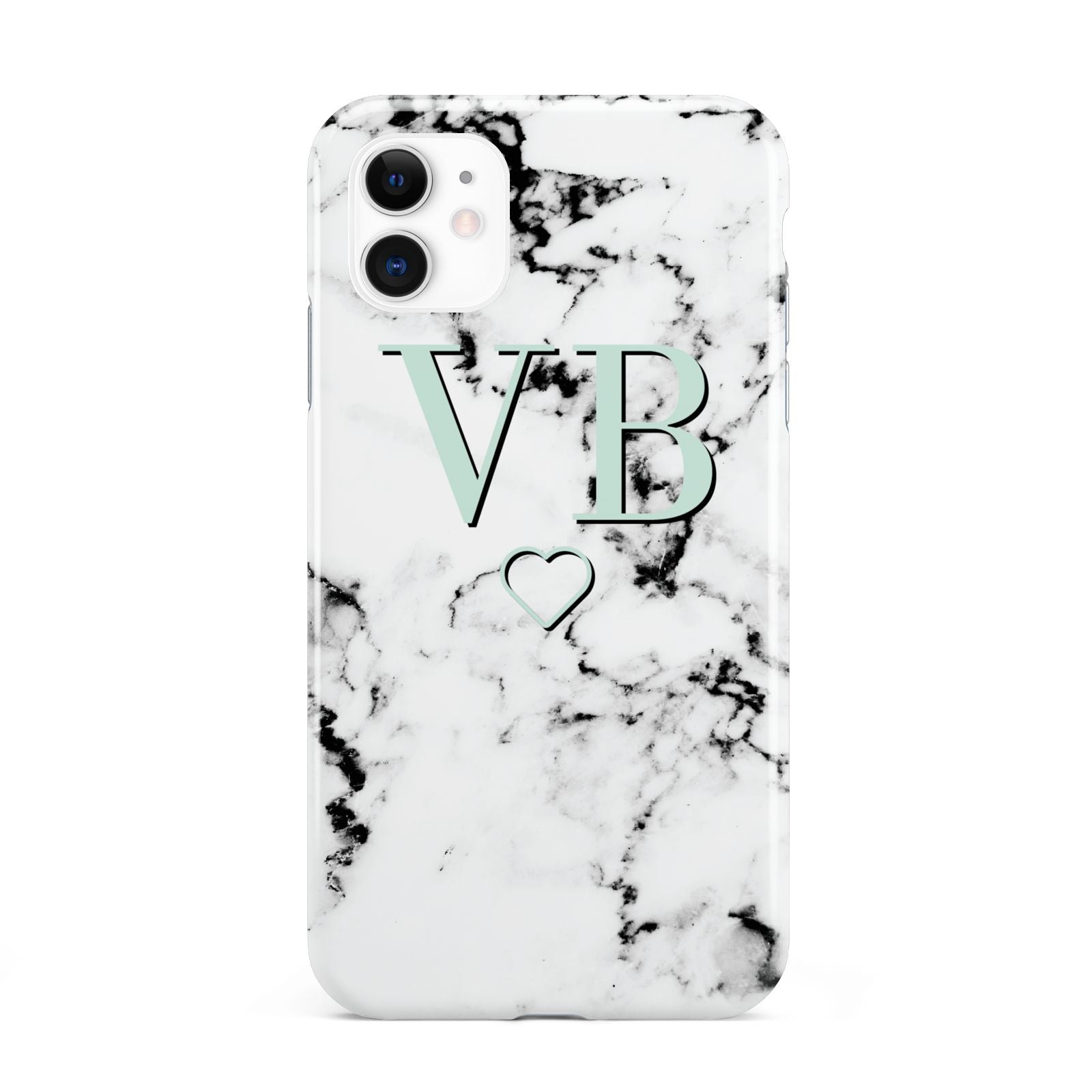 Personalised Mint Monogrammed Heart Marble iPhone 11 3D Tough Case