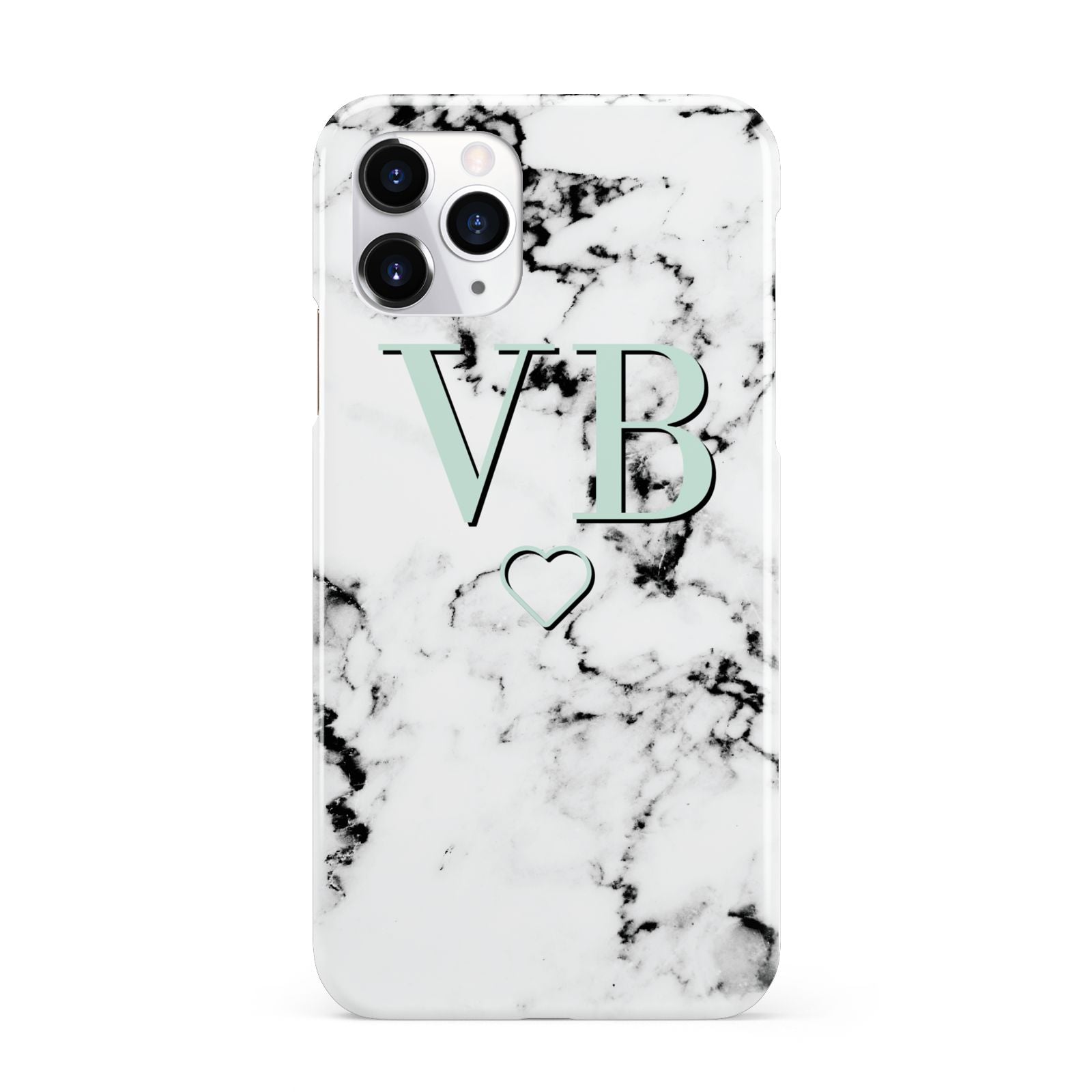 Personalised Mint Monogrammed Heart Marble iPhone 11 Pro 3D Snap Case