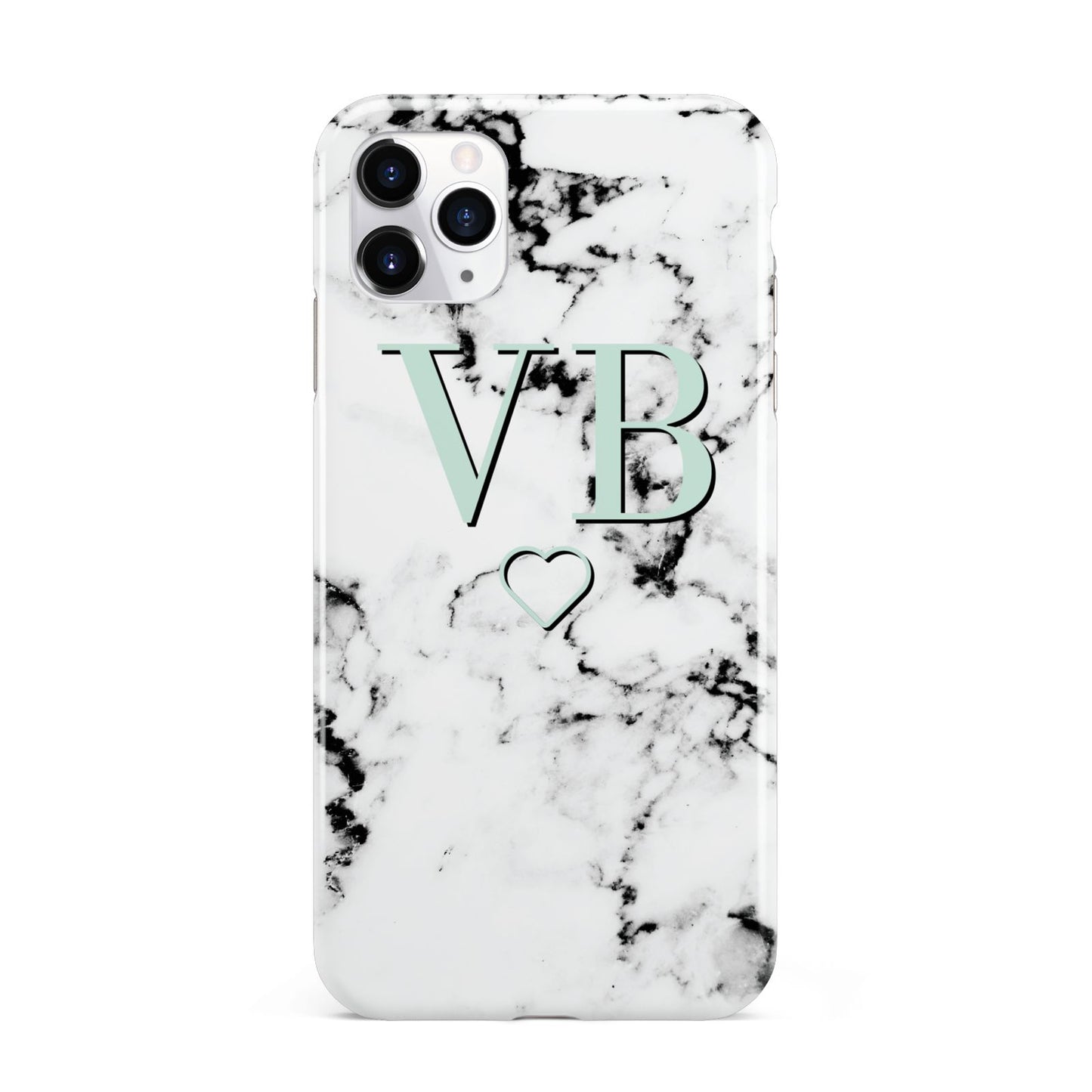 Personalised Mint Monogrammed Heart Marble iPhone 11 Pro Max 3D Tough Case