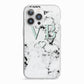Personalised Mint Monogrammed Heart Marble iPhone 13 Pro TPU Impact Case with White Edges