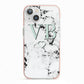 Personalised Mint Monogrammed Heart Marble iPhone 13 TPU Impact Case with Pink Edges