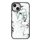 Personalised Mint Monogrammed Heart Marble iPhone 14 Black Impact Case on Silver phone