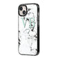 Personalised Mint Monogrammed Heart Marble iPhone 14 Plus Black Impact Case Side Angle on Silver phone