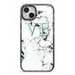 Personalised Mint Monogrammed Heart Marble iPhone 14 Plus Black Impact Case on Silver phone