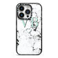 Personalised Mint Monogrammed Heart Marble iPhone 14 Pro Black Impact Case on Silver phone