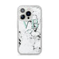 Personalised Mint Monogrammed Heart Marble iPhone 14 Pro Glitter Tough Case Silver