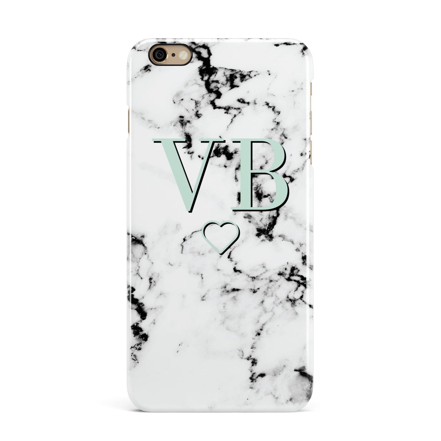 Personalised Mint Monogrammed Heart Marble iPhone 6 Plus 3D Snap Case on Gold Phone