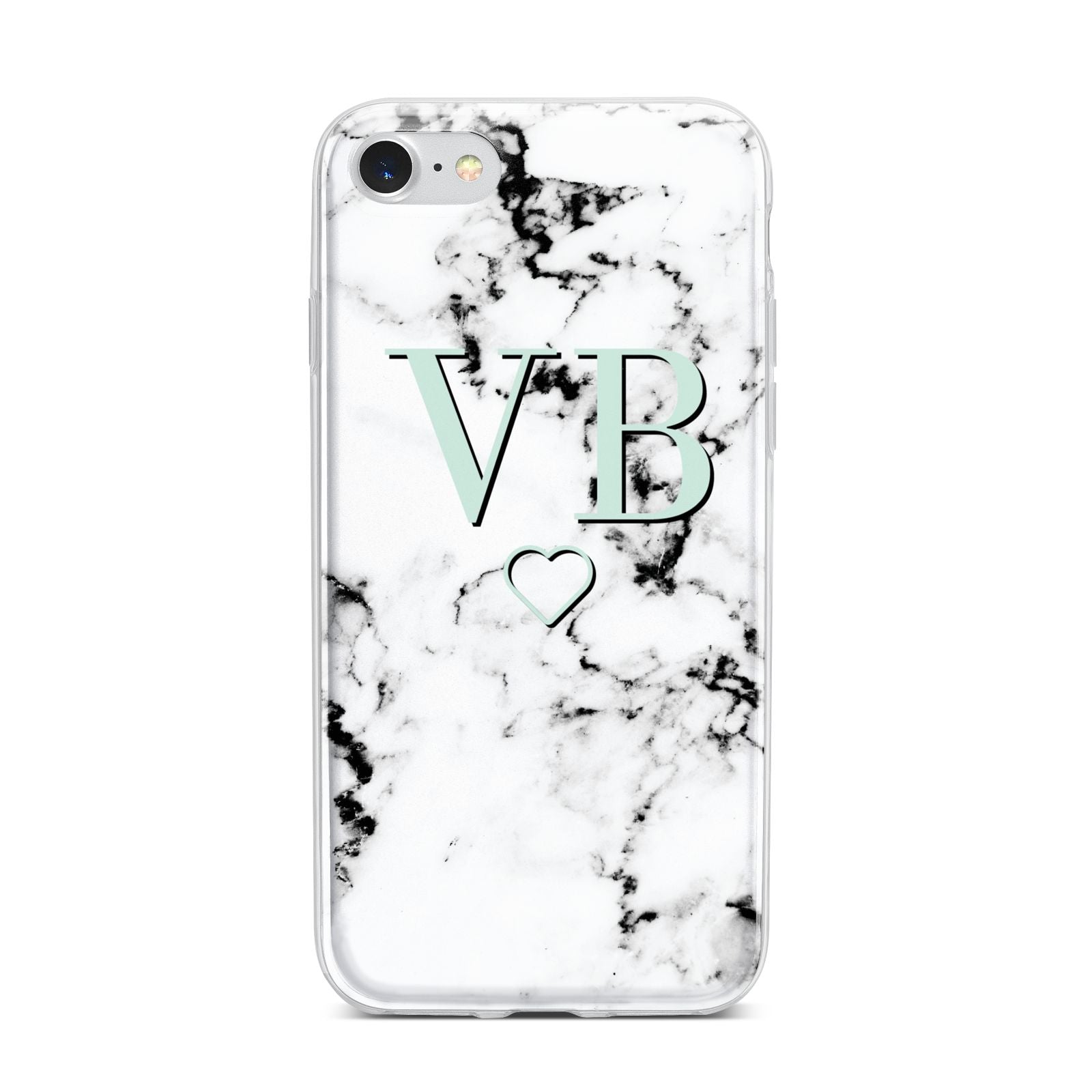 Personalised Mint Monogrammed Heart Marble iPhone 7 Bumper Case on Silver iPhone