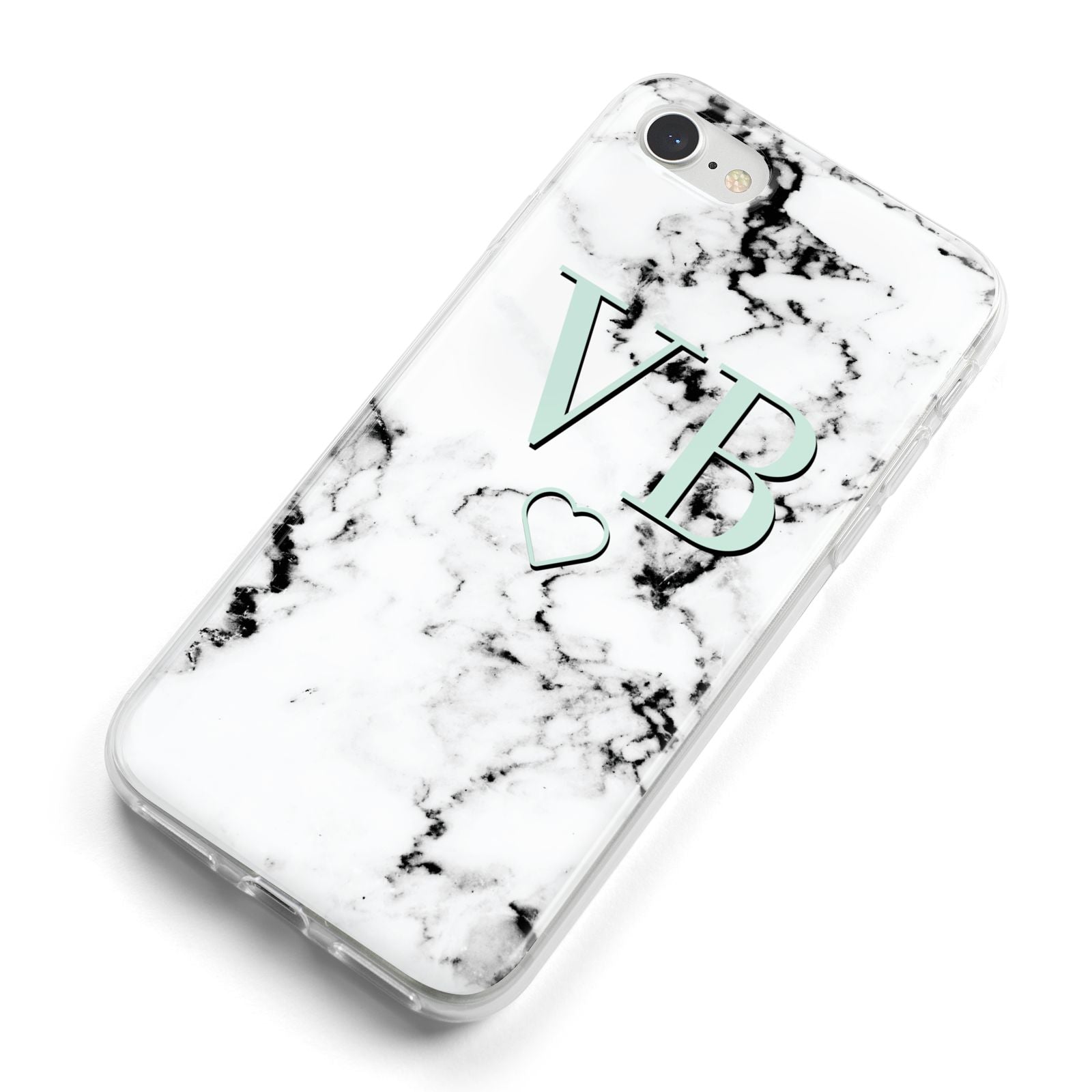 Personalised Mint Monogrammed Heart Marble iPhone 8 Bumper Case on Silver iPhone Alternative Image