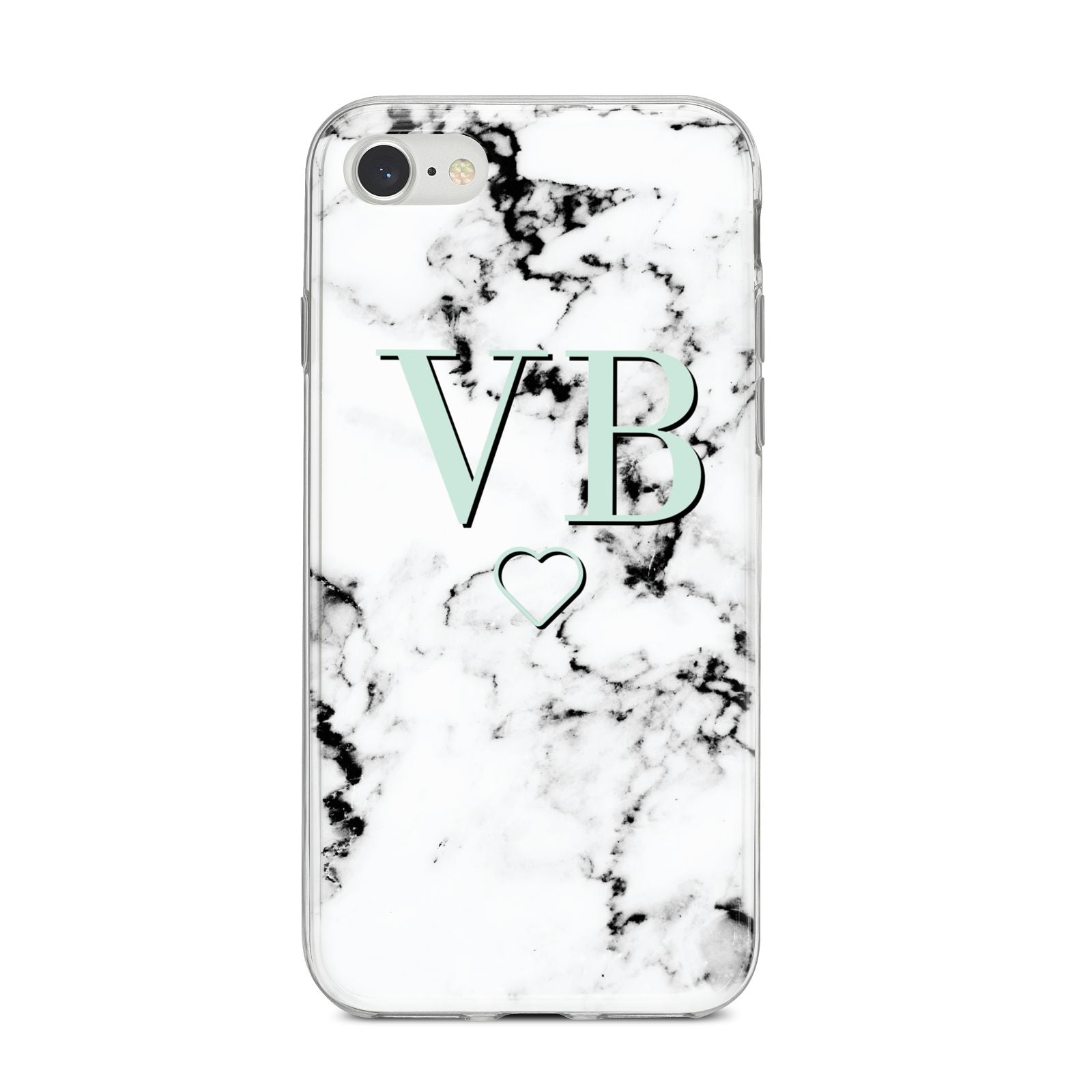 Personalised Mint Monogrammed Heart Marble iPhone 8 Bumper Case on Silver iPhone