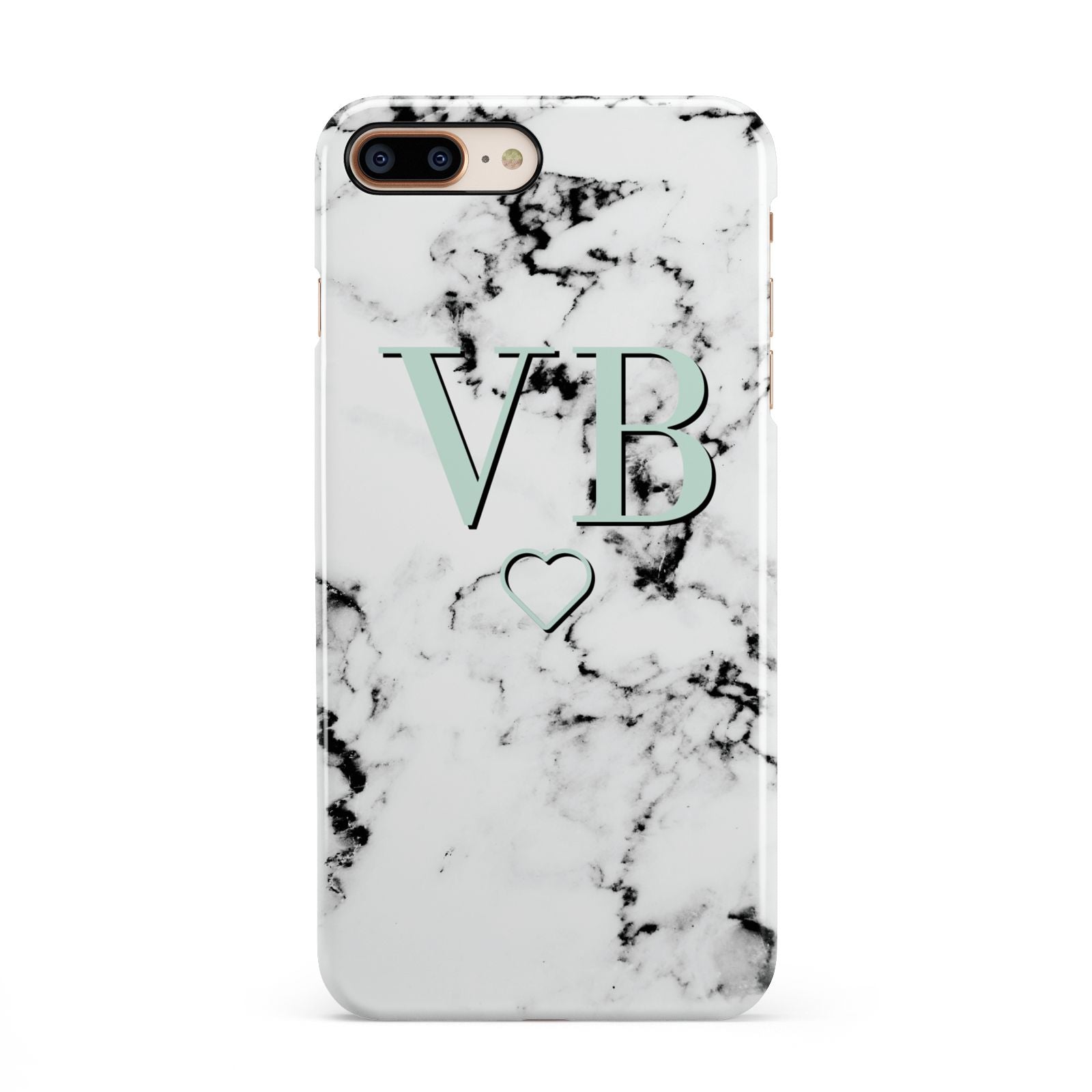 Personalised Mint Monogrammed Heart Marble iPhone 8 Plus 3D Snap Case on Gold Phone