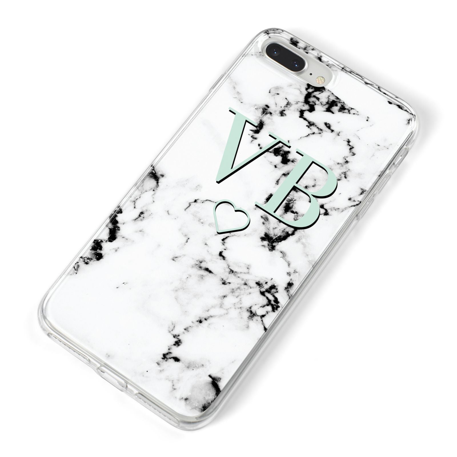Personalised Mint Monogrammed Heart Marble iPhone 8 Plus Bumper Case on Silver iPhone Alternative Image