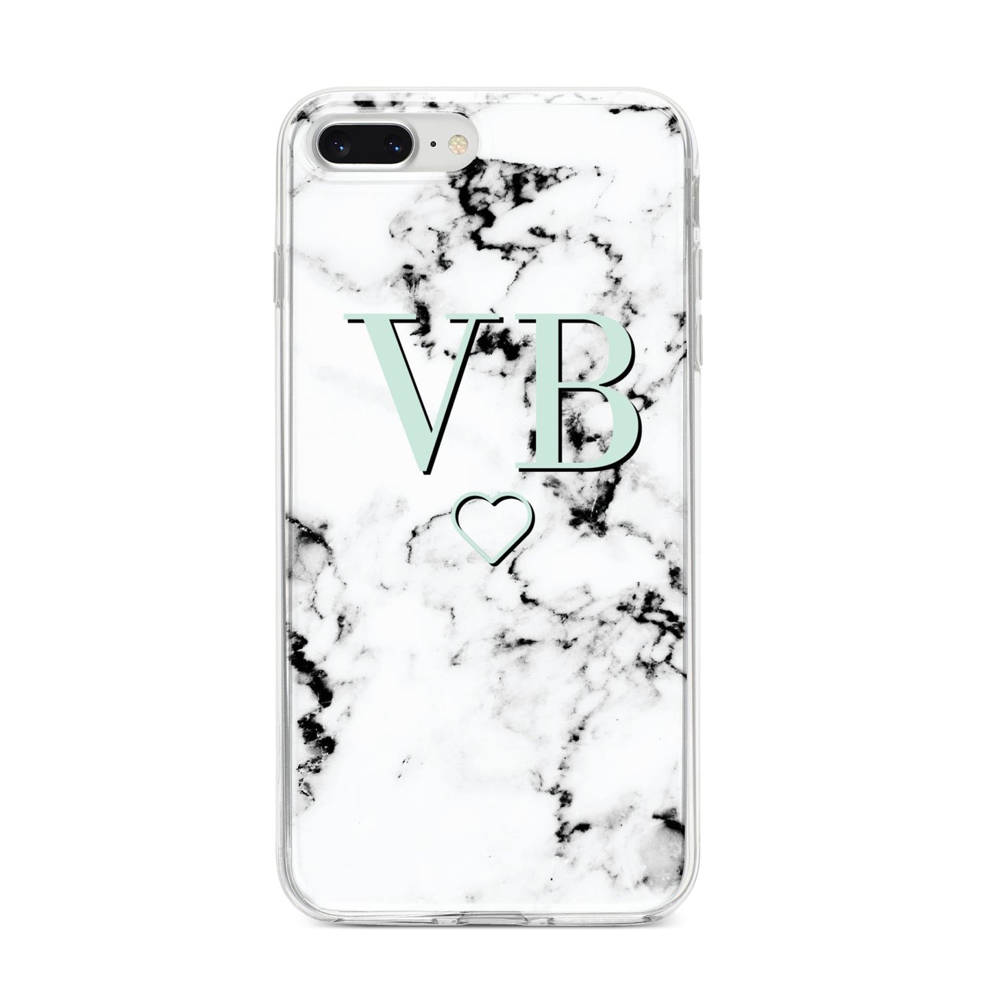 Personalised Mint Monogrammed Heart Marble iPhone 8 Plus Bumper Case on Silver iPhone