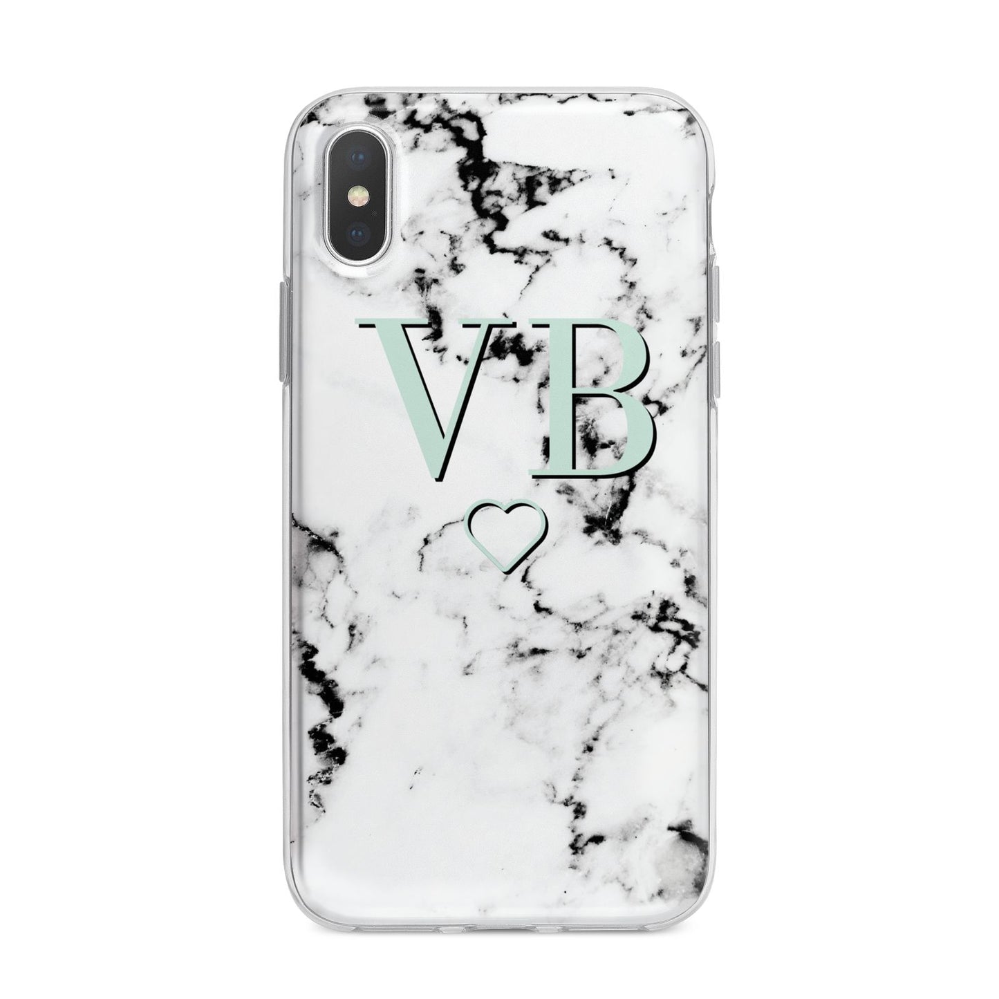 Personalised Mint Monogrammed Heart Marble iPhone X Bumper Case on Silver iPhone Alternative Image 1