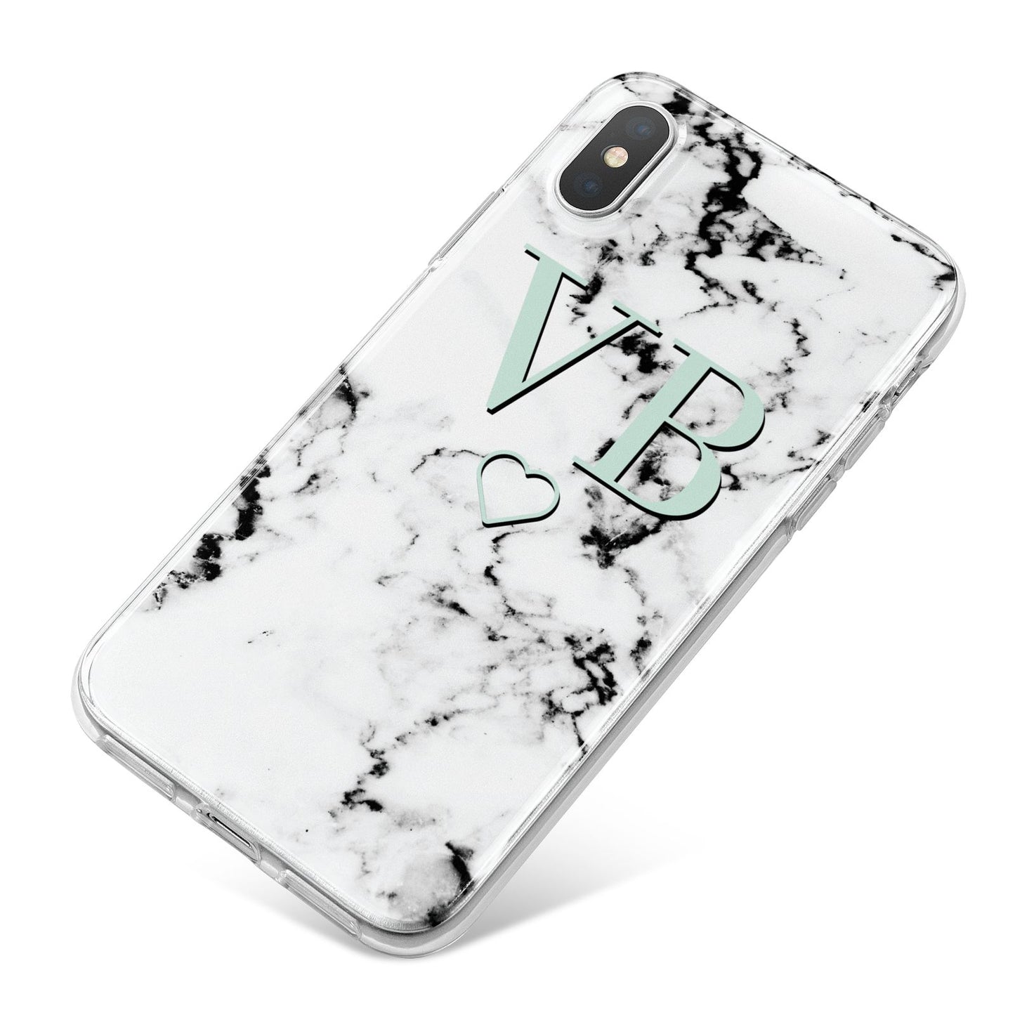 Personalised Mint Monogrammed Heart Marble iPhone X Bumper Case on Silver iPhone