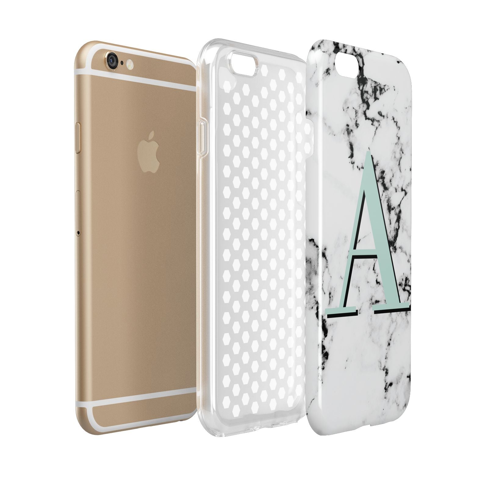 Personalised Mint Single Initial Marble Apple iPhone 6 3D Tough Case Expanded view