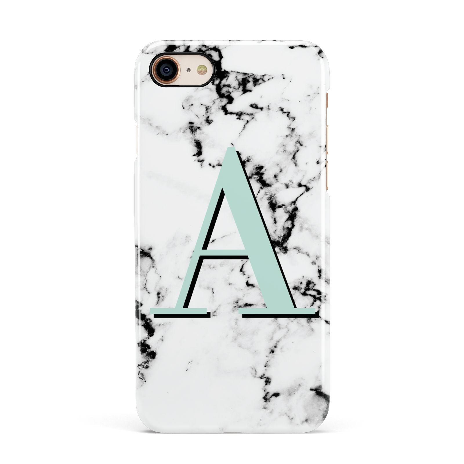 Personalised Mint Single Initial Marble Apple iPhone 7 8 3D Snap Case