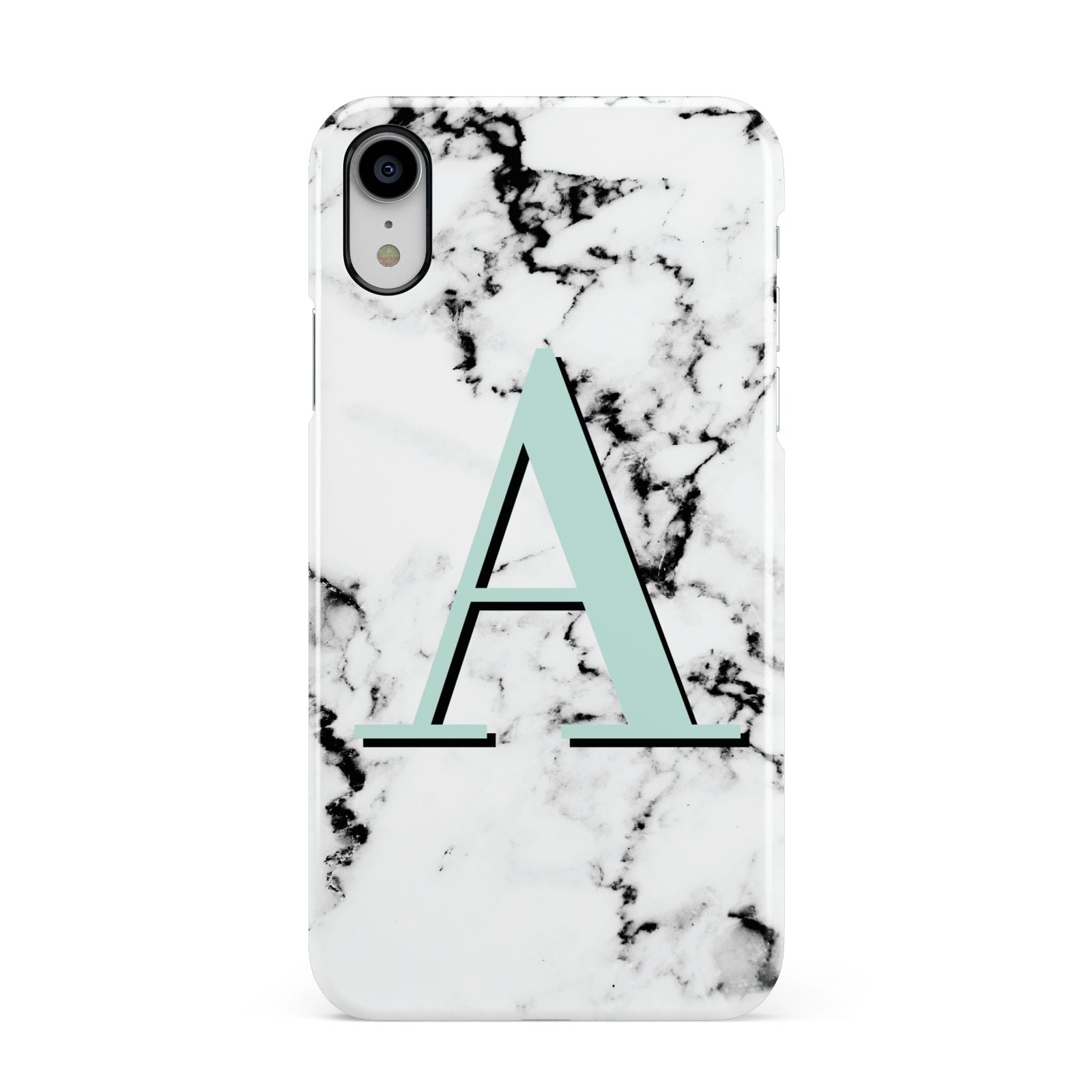 Personalised Mint Single Initial Marble Apple iPhone XR White 3D Snap Case