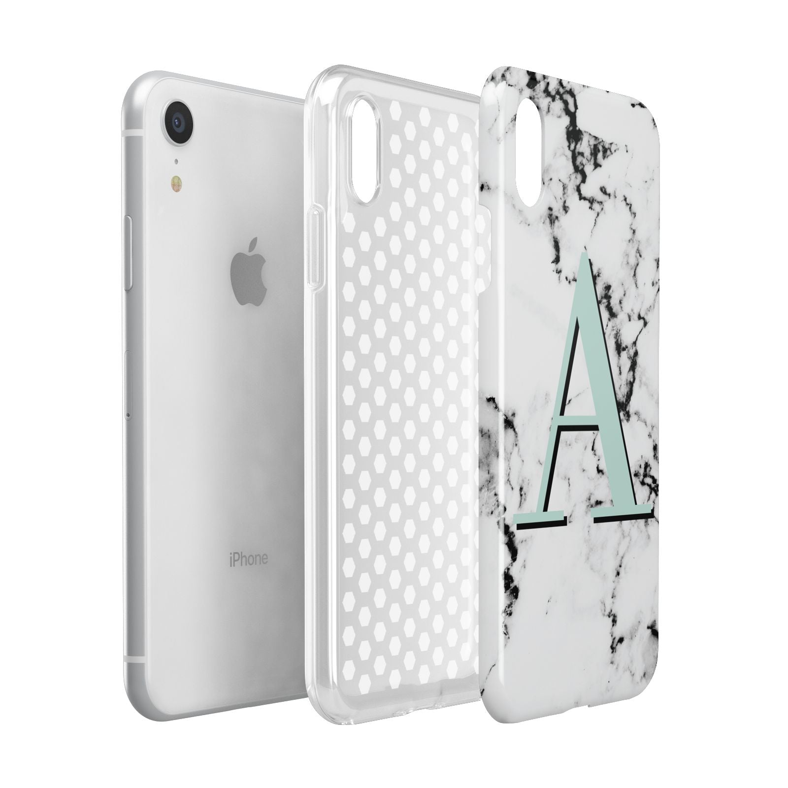Personalised Mint Single Initial Marble Apple iPhone XR White 3D Tough Case Expanded view