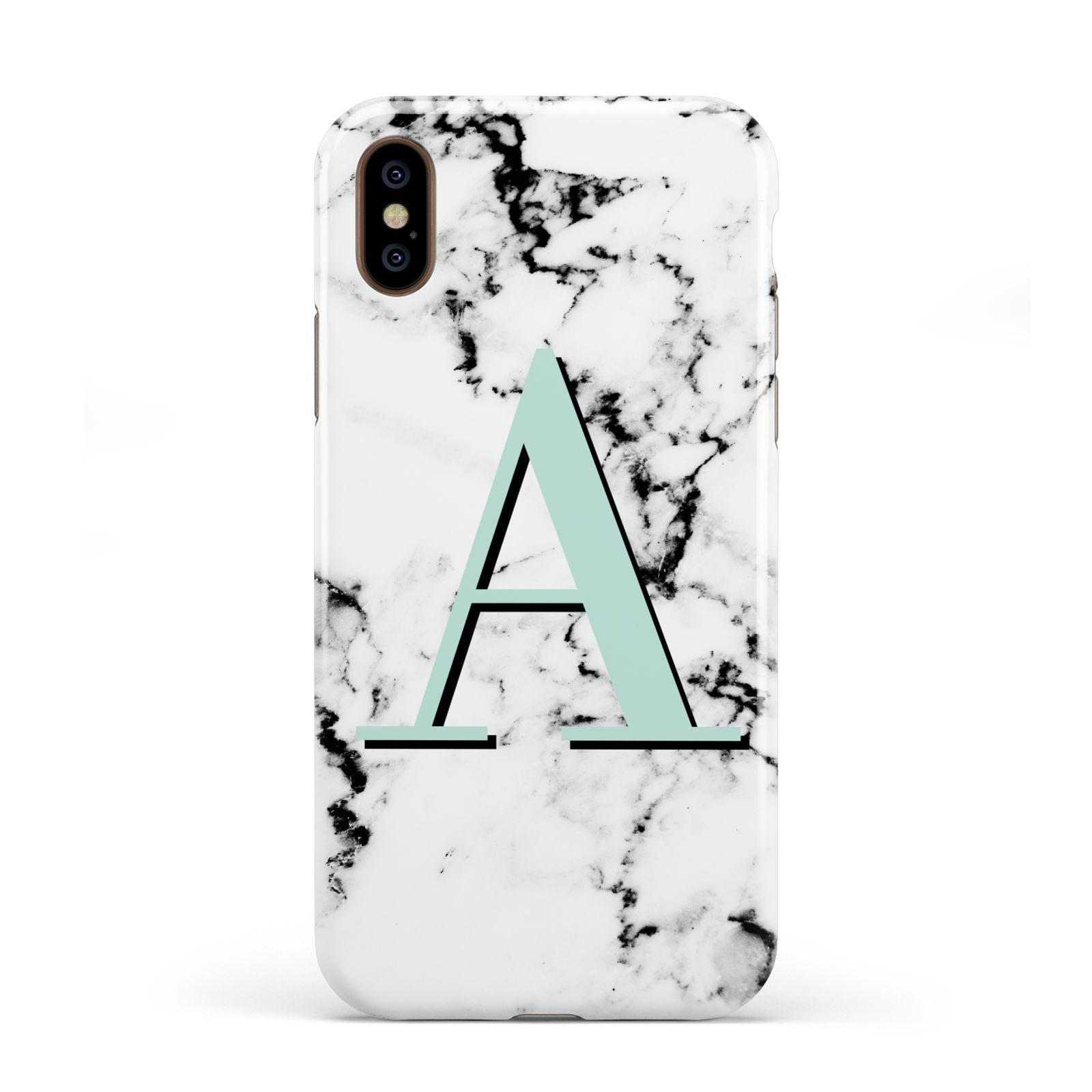Personalised Mint Single Initial Marble Apple iPhone XS 3D Tough