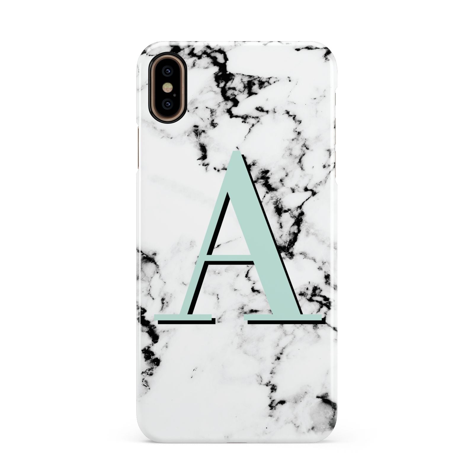Personalised Mint Single Initial Marble Apple iPhone Xs Max 3D Snap Case
